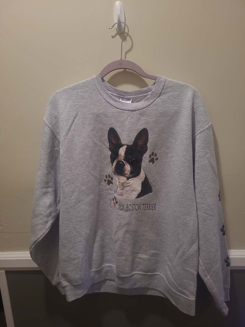 Boston Terrier Dog Sweatshirt Jerzees I Love My Boston Terrier Large Paw FLAW